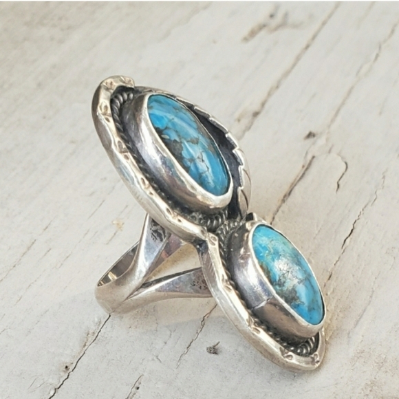 Vintage Native American Navajo Sterling Silver Turquoise Ring Sz 7. 15g - Picture 5 of 9